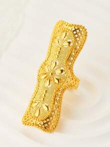 1pc Vintage Middle Eastern Dubai Hollow Embossed Floral Design Open Ring For Women, Suitable For Parties, Gatherings, Gifts, And Daily Wear