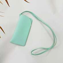 New Halter Sunglasses Pouch Necklace PU Leather High-Quality Sunglasses Storage Case Compact Solid Color Coin Purse