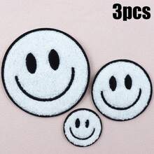 3 piezas Parches bordados con cara sonriente - Parches adhesivos por ambos lados (Grande/Mediano/Pequeño) - Parches bordados de pareja, parches bordados de familia, parches adhesivos de doble cara para coser en tela, adecuados para ropa, bolsas, sombreros - Multicolor - Ver 11