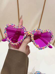 1 件心形糖果色夏季海滩时尚眼镜，适合女士、派对和音乐节、情侣度假万圣节海滩配饰，适合女士眼镜、墨镜、基础款秋冬女士服装、商务休闲礼物、情人节、春夏明亮色彩，适合夏季海滩度假、户外、旅行派对风格心形框架，适合音乐节