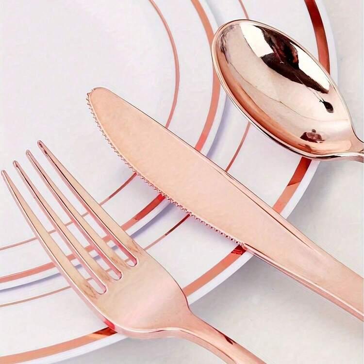 5/6/10/25/50/75/150pcs Rose Gold Cutlery Set. Dessert Forks And Spoons Set Suitable For Home Kitchen, Restaurant, Wedding, Party, Holiday Gatherings. Cutlery Knife Fork Spoon Set For Home, Restaurant, Wedding, Outdoor, Birthday, Party, Festival - Rose Gold - View 9