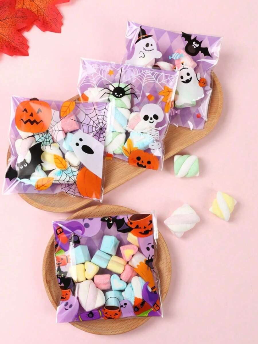 Cartoon Halloween Pumpkin Ghost Spider Bat Self-Seal Gift Bags,Cookie Candy Bag,Trick Or Treat,Party Favor,Assorted Patterns Treats And Snacks Bags For Halloween Party,Halloween Decoration,Halloween,Gift Wrapping,Halloween,Halloween Decorations,Halloween Party Bag Fillers(Random Color And Style)