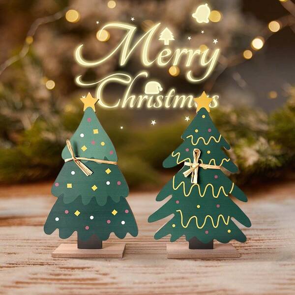1pc Mini Christmas Tree Decor Sign - Small Tabletop Ornament For Holiday Home Decor, Xmas Party, Gift, Fireplace & Shelf Display (Green, Festive)