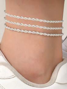 1 pezzo Cavigliera da donna in acciaio inossidabile con catena intrecciata dorata, accessorio versatile per uso quotidiano