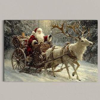 1 Pc Canvas Painting,Reindeer, Sleigh, Snow, Forest, Christmas ,Wood Framed Painting (1) Thickness 2.5 Cm/ 1 Inch-Home Decoration For All Occasions,Ideal New Year, Valentine's Day,Thanksgiving,Easter,Christmas Gift,Room Decoration Aesthetic,Wall Decoration Art,Perfect Gift,Autumn And Winter Wall Decoration,Living Room Decoration, Bedroom Decoration, Kitchen Decoration, Entry Decoration, Bathroom Decoration, Direct Wall Painting, High Quality Wall Painting Poster,Modern Home Decoration Stretched And Framed Ready To Hang