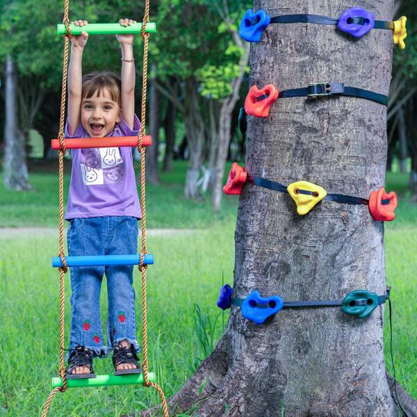 Nin Ja Tree Climbing Kit, 12 Tree Climbing Holds, 6 Ratchet Straps, And A Climbing Ladder, Climbing Rocks For Kids And Adults Climber, Various Colors And Shapes, For Outdoor Nin Ja Warrior