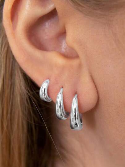 3 Pairs Of European And American Fashionable Simple Style Geometric Circular Pentagram Opening Copper Alloy Circle Earrings Set For Women, Commonly Used Daily