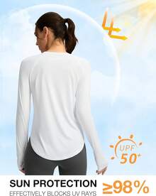 Womens Shirts UPF 50+ Lightweight Quick Dry Long Sleeve Workout Hiking Tops Outdoor - 白色+海軍藍 - 查看 8