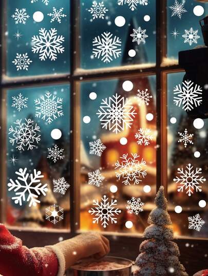 137 片圣诞玻璃窗贴 - 4 张圣诞窗贴雪花圣诞装饰圣诞窗贴节日窗贴冬季装饰 4 张/套，137 片雪花窗贴，圣诞装饰，冬季门背景装饰，白色雪花静态玻璃贴纸，