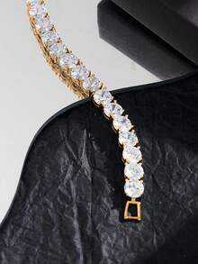 1pc Cubic Zirconia Full Rhinestone White Gold Plated Luxury Unisex Hip Hop Women's Bracelet Gift For Party Wedding And Daily Wear - 1BS08002 - View 7