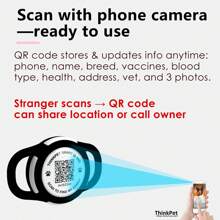 ThinkPet 1 pieza Collar inteligente de identificación para perros con etiqueta de identificación de mascota y función de recuperación - esencial para recuperar artículos perdidos, escanea el código QR del producto para hacer una llamada telefónica al propietario; Accesorios para perros, suministros para cachorros, collar para perros con funda protectora para AirTag