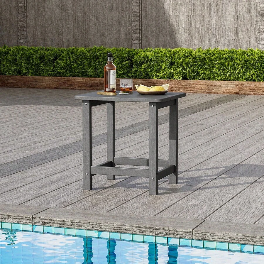 Outdoor HDPE Square Side Table,Adirondack Style Patio End Table For Pool, Beach,Weather Resistant & Easy Setup - Grey - View 1