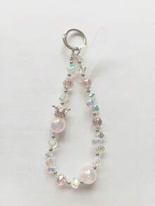 1 pezzo Portachiavi con perline di cristallo e ciondolo a forma di corona, ciondolo corto per borsa, accessorio anti-smarrimento per telefono, regalo di Natale per donna