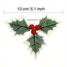 20 piezas de acebo navideño con bayas y hojas verdes, hojas artificiales para decoración navideña, decoración de fiesta festiva y manualidades DIY, rojo/dorado/plateado