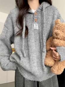 Womens Hooded Sweater Autumn Winter 2025 New Comfortable Loose Fit Lazy Style Soft Knit Pullover Ribbed Top Beige And Grey Casual Knitted Shirt Fashion Sweater Outwear For Women, Long Sleeve Tops