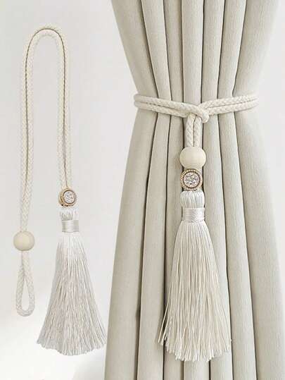 1 件/2 件波西米亚风格窗帘系带，带木珠和流苏，适用于客厅、卧室、厨房的家居装饰