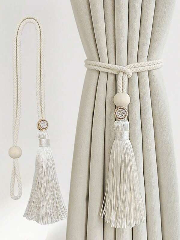1pc/2pcs Bohemian Style Window Curtain Tie Backs With Wooden Beads & Tassels, Home Decor For Living Room, Bedroom, Kitchen