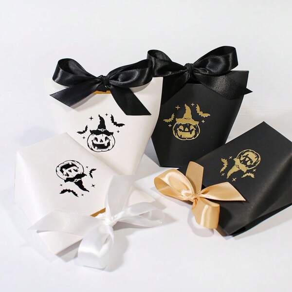 3/5/10/15/20 Pieces Halloween Christmas Pumpkin Head Ghost Stamping Gift Boxes Theme Party Candy Bow Wrap Boxes