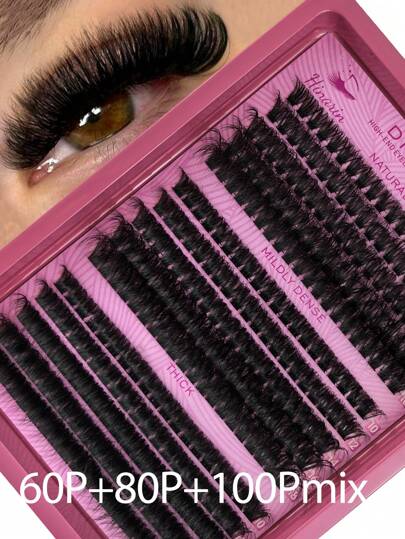 HINARIN 295 片 D 卷蓬松睫毛嫁接 60D+80D+100D 混合单根睫毛 浓密簇状睫毛嫁接 10-18mm 混合卷翘睫毛簇 单根睫毛 适用于派对夜店妆容