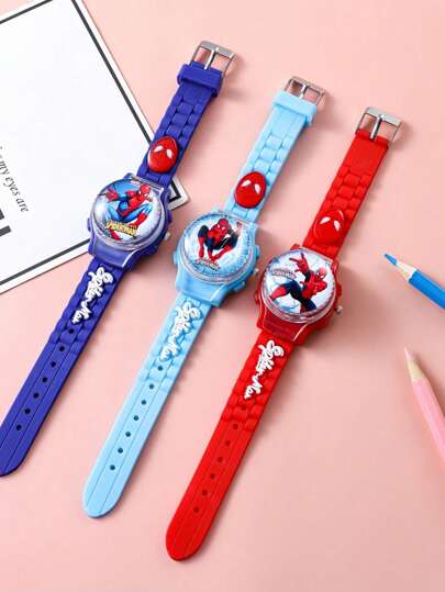 Marvel Marvel Klappcover Cartoon Quarzuhr für Jugendliche, drehbares Design, Spinne-Man Quarzuhr für Herren, Damen, Jugendliche, Quarzuhr Geschenk für Teenager