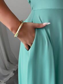 Glamful Elegant Commute Casual Basic Elegant Solid Color Knit Fabric Drawstring Summer Green Dress - Aqua Green - View 2