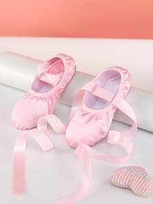 Girls Lace-Up Ballet Shoes, Children's Indoor Soft-Soled Dance Shoes, Yoga Shoes, Practice Shoes, Flat Slippers - Pink - View 1