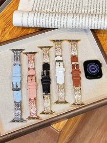 New Plum Blossom Leather Strap Compatible With 38/40/41/42/44/45/46/49mm Compatible With Apple Watch Strap Ultra/S10/9/8/7/6/5/4/3/2/1