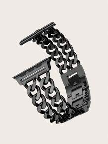 1pc Solid Color Women's Double Strap Rhinestone Double Chain Stainless Steel Band Compatible With Apple Watch Series 8/7/6/5/SE 38/40/41/42/44/45/49mm