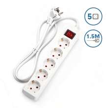 Aigostar Regleta alargador de 5 enchufes con cable de 1,5 metros e interruptor. Color Blanco - Enchufe EU Tipo F(220-240V) - Ver 6