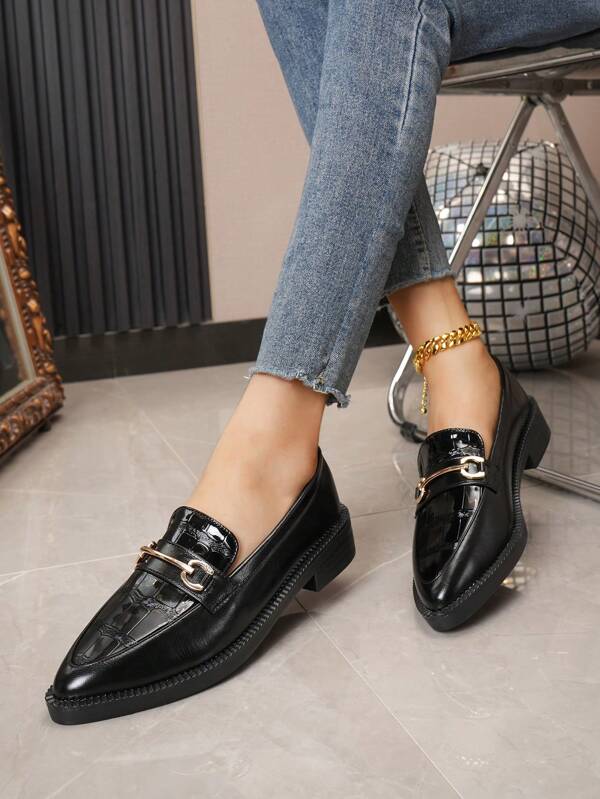 Fashionable New Black Leather Shoes Women, British Style Retro Thick Heel Versatile Slip-On Loafers, Ladies High Heel Pumps