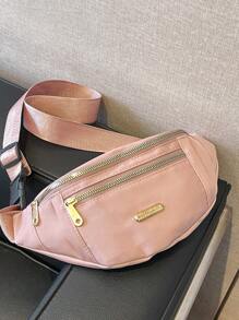 Solid Color Waist Bag, Women's Zipper Front Fanny Pack With Adjustable Strap, Preppy Bum Bag For The First Day Of School