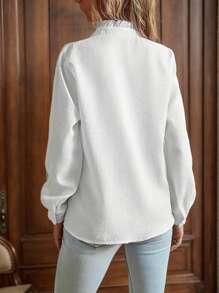 Plus Women's Striped Ruffled Long Sleeved Casual Shirt