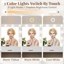 Makeup Vanity Desk With Adjustable Tri-Color LED Light & Power Outlet& Partitioned Cabinet - View 5