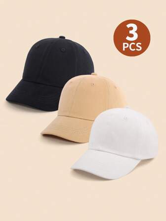 3 piezas Gorra de béisbol para bebé de unicolor con visera bordada para protección solar para uso diario