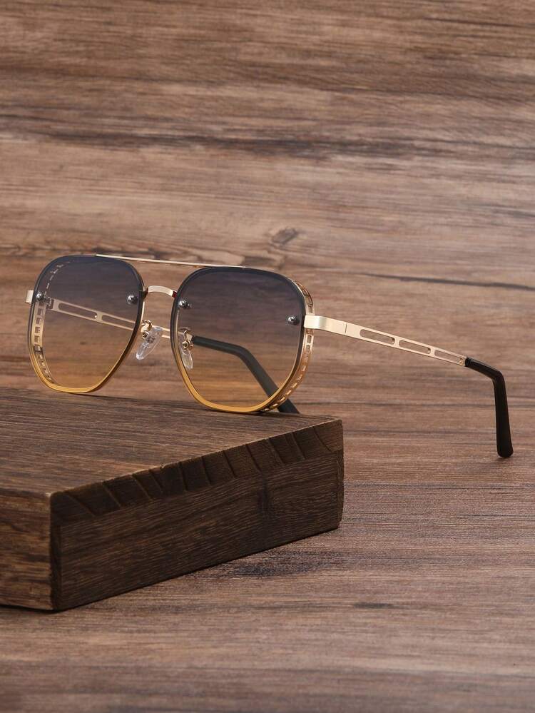 蒸汽朋克复古金属框架眼镜，优雅旅行运动驾驶度假海滩夏季配饰，度假家庭出游街头装 - 金色 - 查看 5