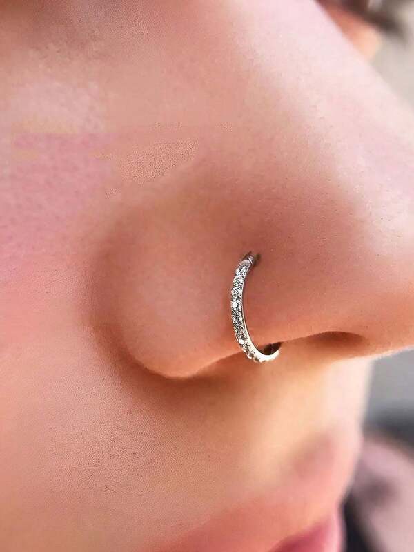 1 Piece Of Zirconia Inlaid Stainless Steel Nose Ring, Hypoallergenic 16G Cartilage Ear Screen, Unisex Hinge Ring, Body Piercing Jewelry, Available In Gold And Silver, With An Inner Diameter Of 6mm/8mm/10mm/12mm. It Can Be Used As A Piercing Jewelry Gift For Multiple Parts Such As Diaphragm Ring, Lip Ring, Navel Ring, Cartilage Earrings