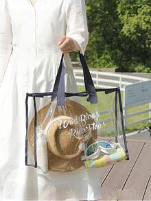 1pc Transparent Swimming Bag, Outdoor Beach Bag, Makeup Organizer Bag, Large Capacity Cosmetic Bag, New Transparent Visible Cosmetic Storage Bag, Waterproof Toiletry Bag With Large Capacity, Portable Storage Bag, Suitable For Halloween Gift