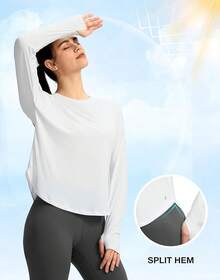 Womens Shirts UPF 50+ Lightweight Quick Dry Long Sleeve Workout Hiking Tops Outdoor - 白色 - 查看 3