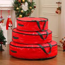 1pc/2pcs/3pcs Christmas Storage Bag, Christmas Ribbon Storage Container, Thick Christmas Tree Ball Rattan Storage Bag, Christmas Decor Plush Ribbon Christmas Storage Round Bag - Multicolor - View 6