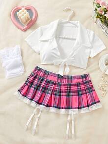 weiweihu Sexy Academy-Style Lingerie Set Classic Plaid Skirt Cosplay Student Uniform Bodysuits For Women 3pack Tartan Lace Trim School Girl Costume Set Lingerie Dress Halloween Pajamas Swimsuits For Woman Women's Sexy Underwear Rose Red Suit Net Clothes With Socks 4-Piece Set School Halloween Costumes Back To School Costume Lingerie Set>Costume Cosplay Lingerie Lencería Sexy Para Mujeres Y2k Corset Tops Pijamas Sexy Para Mujer Sexy Halloween Costumes Women Halloween Costumes>Rave Sexy Halloween Costumes Women - 玫紅色 - 查看 2