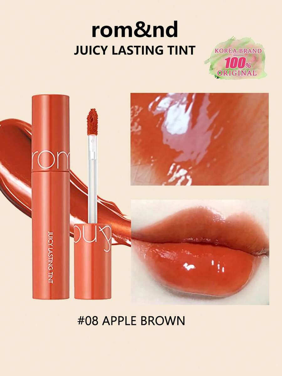 Rom&nd Romand 持久保湿唇彩 08 苹果棕 5.5克/0.2盎司，Romand 液体唇膏，水润亮泽妆效，韩国唇彩，持久显色，MLBB（My Lips But Better，我的嘴唇，但更美），保湿，高显色度，打造自然透明妆容，日常唇彩，韩国化妆品，礼盒装
