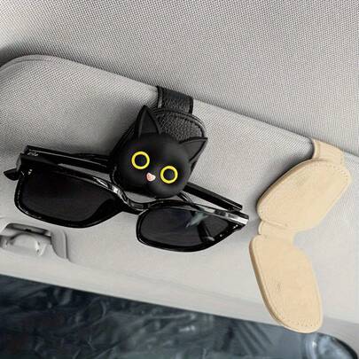 1 pieza Soporte magnético para gafas de sol de coche con diseño creativo de bola de carbón | Organizador de visera solar de liberación rápida y antideslizante | Ajuste universal para todos los coches