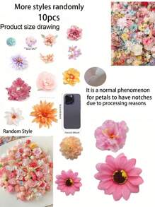 40pcs Mini Silk Flower Heads, Small Pink Fake Rose & Daisy Assorted Artificial Flowers, Suitable For Crafts, Floral Arrangements, Sunflower Scatter, Wedding Hair Accessories, Dress Decor, Autumn Decorations - Color Mixing - View 13