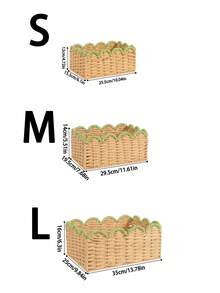 3件組(S+M+L)/1件卡其色波西米亞風編織收納籃套組，多功能收納桶可用於化妝品、零食、玩具、鑰匙，玄關、客廳、咖啡桌、櫥櫃雜物與日常家居長方形收納整理籃 - 卡其色 - 查看 3