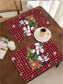 2pcs/4pcs Creative Christmas Party Linen Insulated Mat With Wavy Edge Non-Slip 12*18 Inch Heat Resistant For Christmas Holiday Farmhouse Family Gathering And Party Decoration Placemat