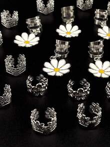 45pcs Alloy Daisy Flower Braid Hair Clips, Y2K Punk Hip Hop Decorative Hairpins, Gifts Party Daily Use Hair Rings & Accessories