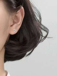 1 对 S925 纯银丝带心形耳钉，休闲简约珠宝礼物，适合女性、朋友、日常佩戴、生日、节日 - 愛心 - 查看 3