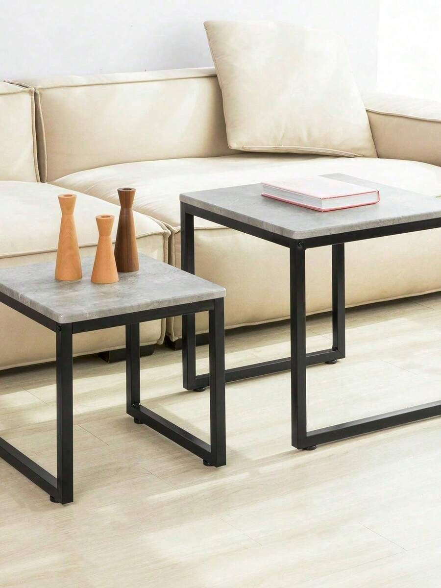 SoBuy FBT42-HG, Nesting Tables, Set Of 2 Coffee Table Side Table End Table, Grey & Black - Grey - View 1