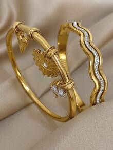 1pc/2pcs Vintage Evil Eyes Heart Bracelet Simple Thin Bracelet For Women Rhinestone Pendant Stainless Steel Bracelet For Christmas Birthday Daily Party Jewelry