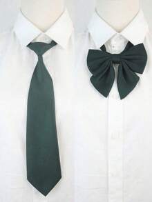 2件/套 纯色手工涤纶JK制服衬衫，配可拆卸领带，时尚百搭，适合女性圣诞装饰穿着 - 藍色 - 查看 5